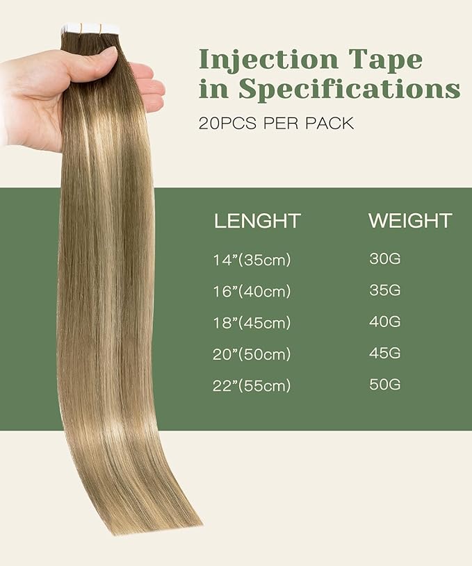 SURNEL Injected Tape in Hair Extensions Human Hair 20 Inch Walnut Brown to Ash Brown and Golden Blonde Invisible Tape in Extensions 20 Pcs 45g(#3822,20)