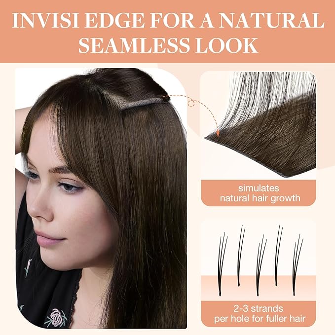 GOO GOO Invisi Edge Tape in Hair Extensions Human Hair, 4/27/4 Balayage Chocolate Brown to Caramel Blonde, 6pcs 10inch 15g, Virgin Remy Hair, Seamless Injected Tape, Natural Look