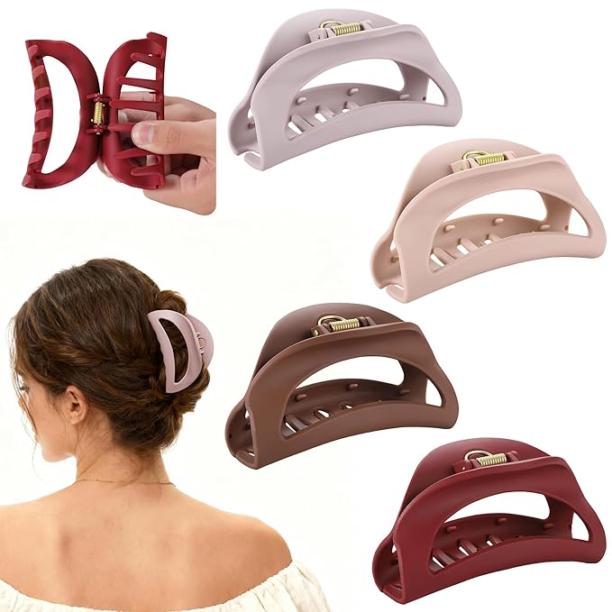 4Pcs Cloud Claw Clips for Women, 4.1" Non-Slip Strong Hold Hair Claws, Unbreakable TPEE-Silicone Blend, Large Bendable Cozy Hair Clip for Thin/Thick/Curly Hair, All-Day Comfort Matte Jaw Clip
