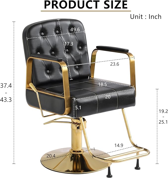 KIGOTY Salon Barber Chair, Reclining Salon Chair for Hair Stylist, Adjustable Hair Salons Tattoo Braiding Hairdresser Chair, 360 Swivel Stylist Chairs for Barbershop (Modern Black)