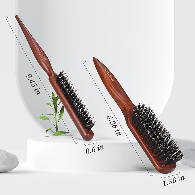 BESTOOL Hair Brush,Pure Boar Bristle Hair Brush for Better Hair Texture Slick Back Brushes for Women Men and Kids Best for Sensative Scalp Medium Thin and Fine Hair Smoothing Flyaways, Edge Control