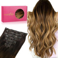 WENNALIFE Seamless Clip In Hair Extensions, 16 Inch 130g 7pcs Dark Brown to Chestnut Brown and Dirty Blonde Hair Extensions Clip in Human Hair Invisible PU Skin Weft Remy Human Hair Extensions