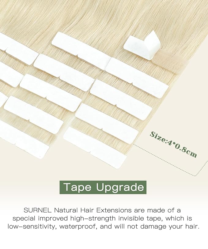 SURNEL Injected Tape in Hair Extensions Human 16 Inch Platinum Blonde Seamless Remy Invisible Tape in Extensions 20 Pcs 35g(#60,16)