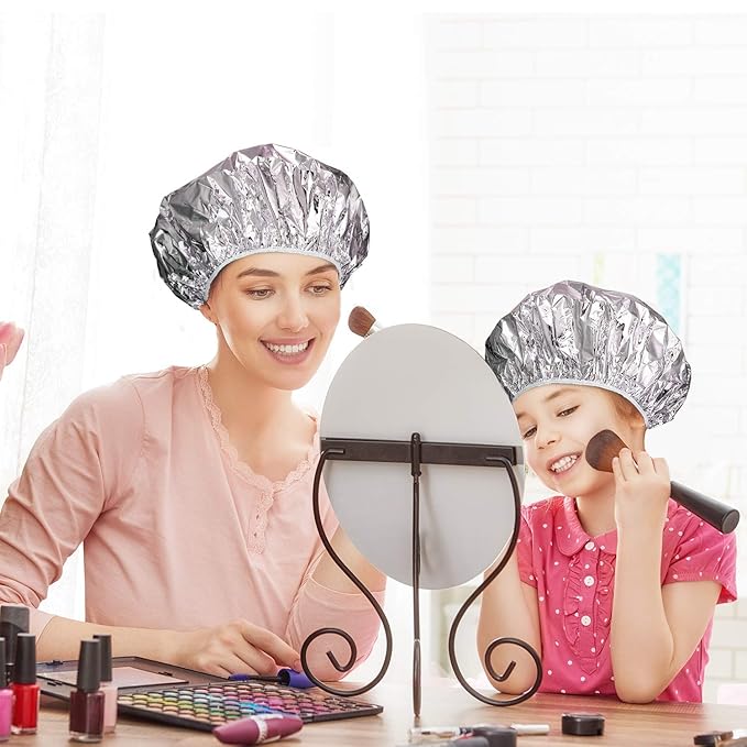 12 Pieces Deep Conditioning Caps Aluminum Foil Reusable Hair Processing Hair Coloring Shower Caps for Home Salon Use(12 Inch,Silvery)