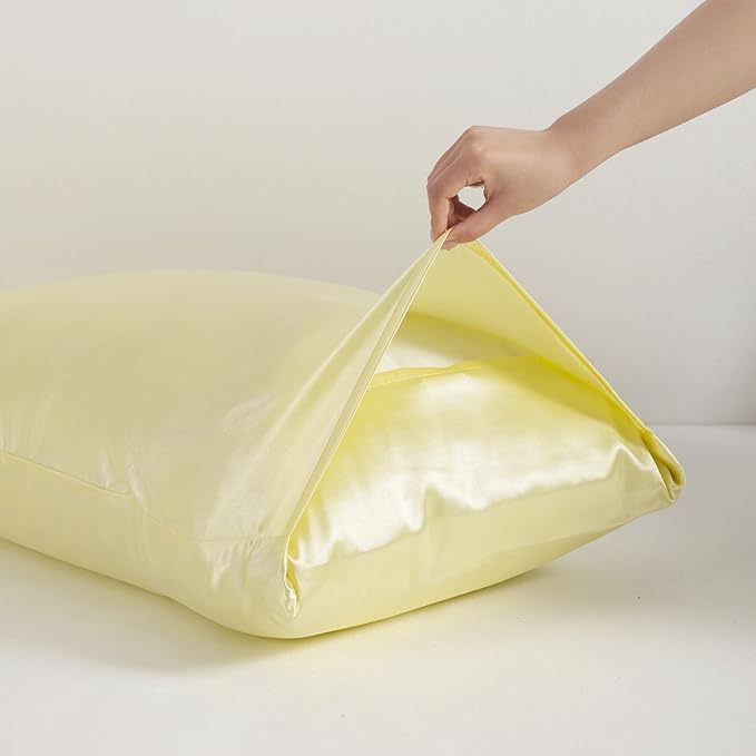 NTBAY 12 Pack Satin Standard Pillowcases for Hair and Skin, Luxurious and Silky Pillow Cases with Envelope Closure, 20 x 26 Inches, Light Yellow