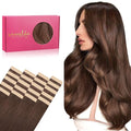 WENNALIFE Tape in Hair Extensions Human Hair, 20pcs 60g 26 inch Chocolate Brown Remy Hair Extensions Straight Human Hair Tape in Extensions Skin Weft Tape Extensions Human Hair