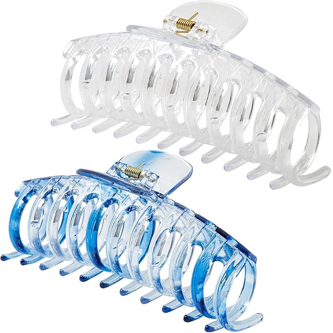 5.5 Inches Extra Large Hair Clips for Long Thick Hair Women’s Jumbo Hair Claw Clips 2 Counts in Set Hair Accessories(transparent and ocean blue)