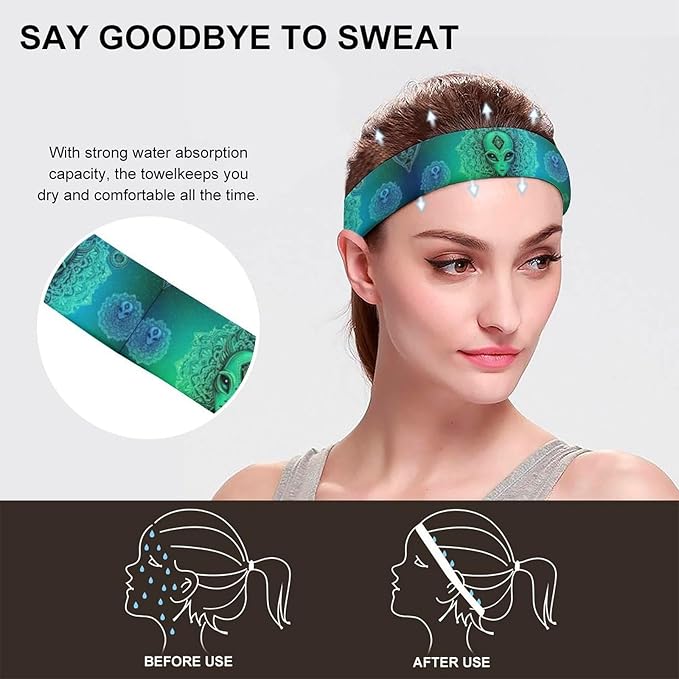 Cool Alien And Triangle in Lotus Art Sweatbands Sports Headband for Men & Women Hairband for Running, Cycling, Yoga, Spa