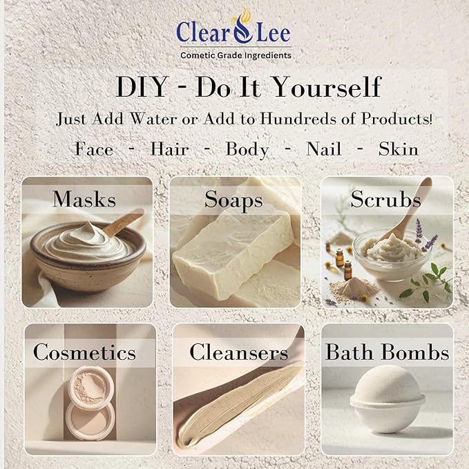 ClearLee Kaolin Clay Cosmetic Grade Powder - 100% Pure Natural Powder - Great For Skin Detox, Rejuvenation, and More - Heal Damaged Skin - DIY Clay Face Mask (5 LB)