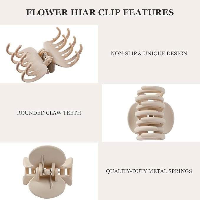 Matte Hair Clips for Women, 8PCS Medium Hair Clips for Thin/Thick Hair Rectangle Hair Claw Double Row Small Claw Clips Non-Slip Hair Accessories