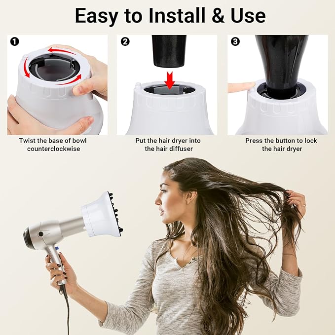 Segbeauty Universal Curly Hair Diffuser, Blow Dryer Diffuser for Wavy Natural Hair, Profession Hair Diffuser Attachment for Dryer Hairdressing Styling Tool Quick Dry Adjustable 1.65-3.15 Inch Nozzle