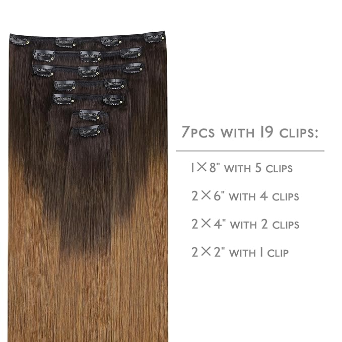 WENNALIFE Clip in Hair Extensions Real Human Hair, 24 Inch 160g 7pcs Remy Hair, Ombre Dark Brown to Light Chestnut Brown Straight Clip Ins Natural Extensiones De Cabello Humano Con