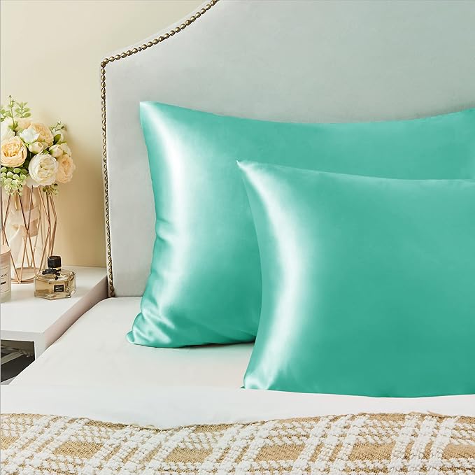 BEDELITE Satin Pillowcase for Hair and Skin, Super Soft and Cooling Similar to Silk Pillow Cases 2 Pack with Envelope Closure, Gift for Women Men(20"x40" King Size, Turquoise)