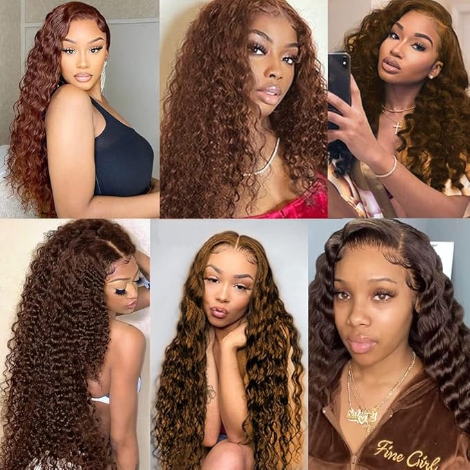 28 30 32 Inch Color 4 Deep Wave Bundles Human Hair Chocolate Brown Bundles Niegmeag Virgin Remy Hair Double Weft Brown Deep Wave Bundle Hair Weave