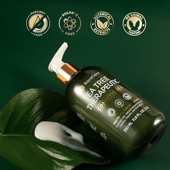 Roycederm Tea Tree Antifungal Shampoo and Conditioner: Complete Scalp Care Solution for Folliculitis, Dry, Itchy, and Flaky Scalp - Infused with Tea Tree Oil, Paraben & Sulfate Free