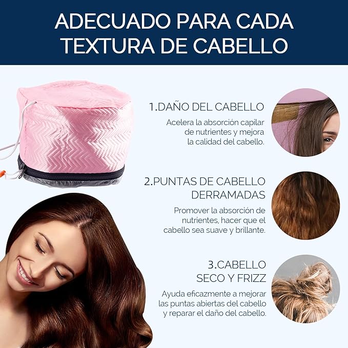 Electric Hair Steamer Cap with Temperature Control, Removable Thermal Hair Care Hat for Home Spa (Pink Type)