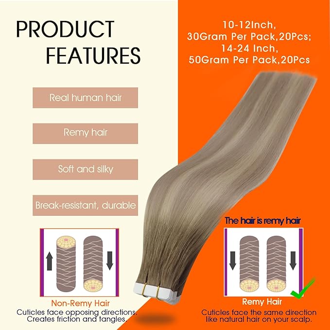 Full Shine Tape in Hair Extensions Human Hair 12Inch Balayage 8 Ash Brown Ombre 18 Ash Blonde And 60 Platinum Blonde Tape in Extensions Invisible Straight Hair 30G 20Pcs Double Sided Tape Remy Hair