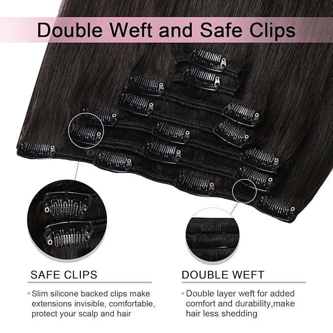 Pro2.0 Clip in Hair Extensions Real Human Hair 120g Thick 7pcs Color #1B Natural Black Remy Real Human Hair Extensions Clip ins 14inch Seamless Double Weft for Women（#1B-14inch）