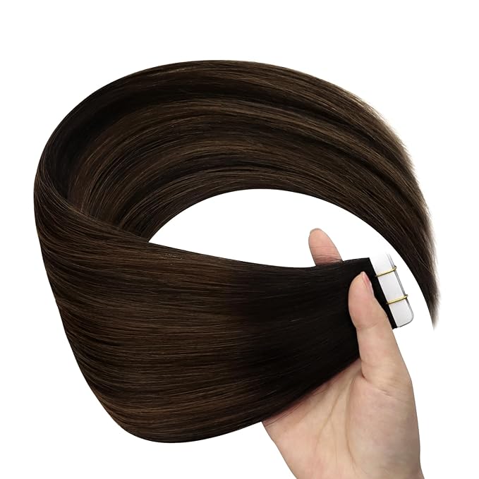 YoungSee Tape in Extensions Human Hair Balayage Tape in Hair Extensions Human Hair Dark Brown Mix Ash Brown Human Hair Tape-in Extension 22In Ombre Hair Extension Tape-in 20pcs 50g for Instant Length