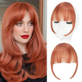 Clip in Bangs, Synthetic Wispy Bangs Hair Clip, Copper Red Fake Bangs Fringe with Temples Hairpieces for Women Natural Curved Hair Extensions for Daily Wear