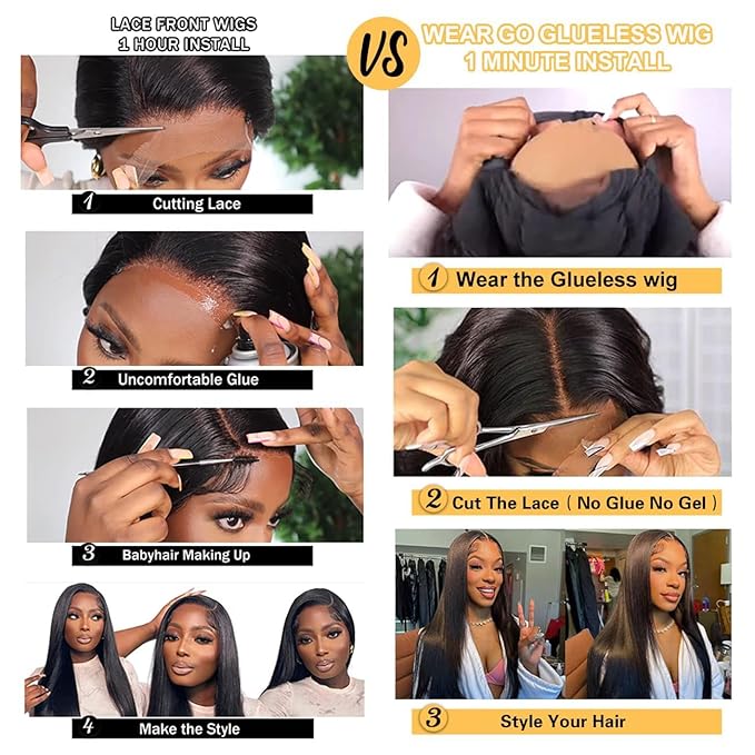 Wear and Go Glueless Bob Wig, 16 Inch, 180% Density, Human Hair, Natural Black, No Shedding, No Tangle, Adjustable Elastic Cap