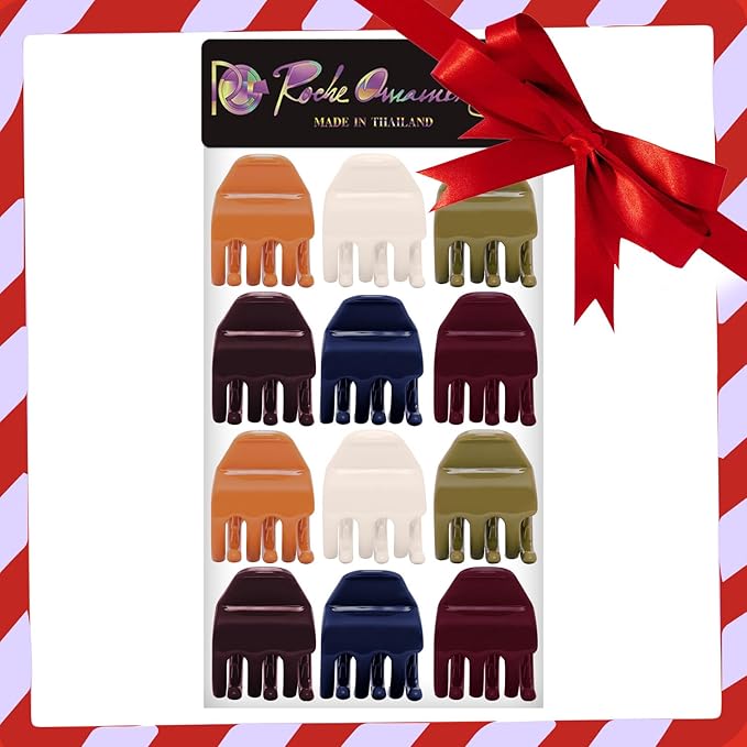 RC ROCHE ORNAMENT 12 Pcs Small Hair Clips for Women 1.3" Inch Thick or Thin Hair Jaw Clamps Secure Strong Hold No Slip, Medium Classic Multicolor