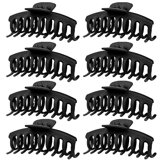 TOCESS Hair Claw Clips for Women - 8PK Large Neutral Matte Jumbo Hair Clips for Thick, Thin, Long, Short, Curly Hair Girls, Big Jaw Clip Set for Daily Use(Midnight Black)