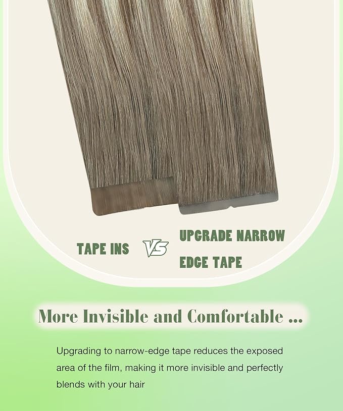 SURNEL Tape in Hair Extensions Ash Brown to Platinum Blonde Tape in Extensions Human Hair 18 inch 20pcs 50g(#8T60-18)