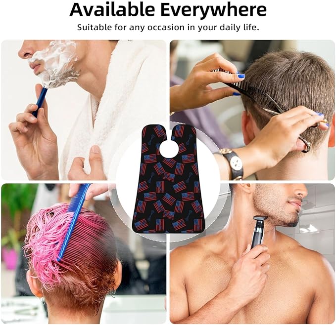 Ultimate Shaving Bib, Beard Trimming Apron with Hair Catcher, Lacrosse Sticks Ball USA American Flag Black