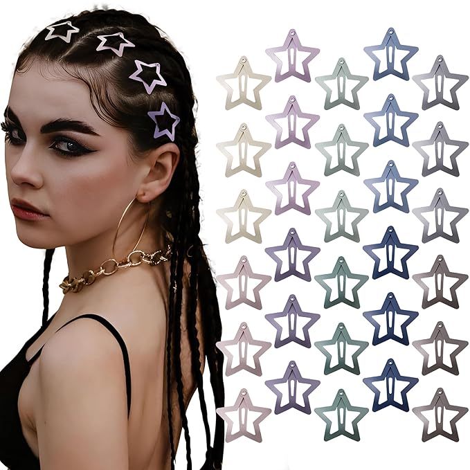30 Pcs Metal Star Hair Clips 2000s Y2K Snap Barrettes 1.25 In Non Slip Star Hair Accessories for Women,Matte Multicolored