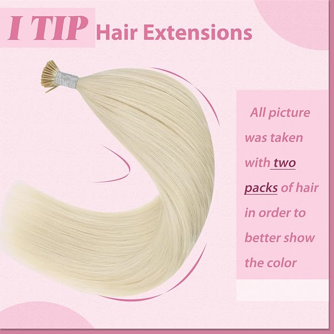 YoungSee I Tip Hair Extensions Blonde I Tips Hair Extensions Real Human Hair Platinum Blonde 22 Inch 50g I-Tips Hair Extention Natural Look 50s Cold Fusion Hair Extension