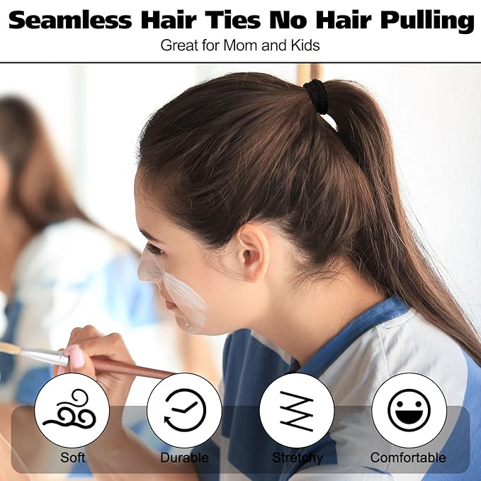 Chuangdi 1000 Pcs Black Hair Ties Bulk for Women Elastics Curly Wavy Thick Thin Hair Bands Seamless Cotton Ponytail Holders Christian Charity Donation Supplies