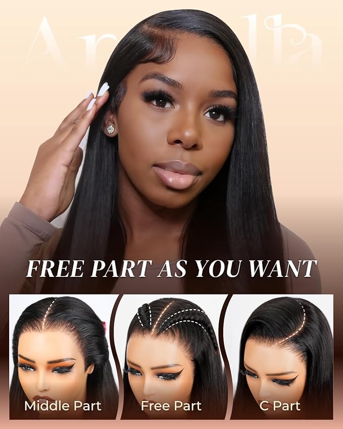 Arabella 13x6 Glueless Wigs Human Hair Pre Plucked Pre Cut Lace Upgraded Ear to Ear Full HD Lace Front Wigs Human Hair 210% Density Straight Wear and Go Glueless Wig Drawstring Wig Human Hair 30 Inch