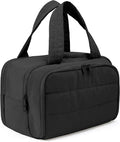 Travel Toiletry Bag for Women, Large Wide-open Puffy Cosmetic Makeup Bag with Wet-Dry Separation, Multi-Pocket Organizer with Carry Handle for Toiletries, Cosmetics, Essentials, Black