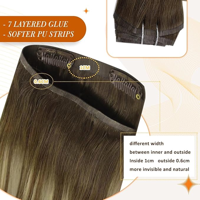 Full Shine Brown Balayage Seamless Clip in Hair Extensions Medium Brown Balayage with Honey Blonde Clip in Extensions for Women Straight Hair 20 Inch 120G 8 PCS