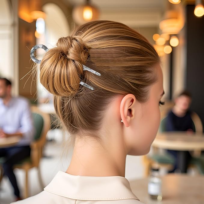 Prestige Acetate Hair Pins - 4 Pack with Storage Case, 4.5” U-Shaped Clips for Thick Hair, Elegant French-Style Hair Accessories
