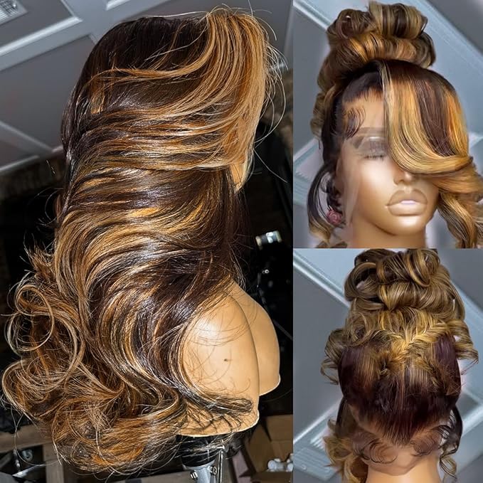 AMIRTY 250 Density 32 Inch 360 Lace Front Wigs Human Hair Honey Blonde Body Wave Lace Front Wigs with Baby Hair Full 360 Glueless HD Transparent Lace Front Wigs for women 4/27