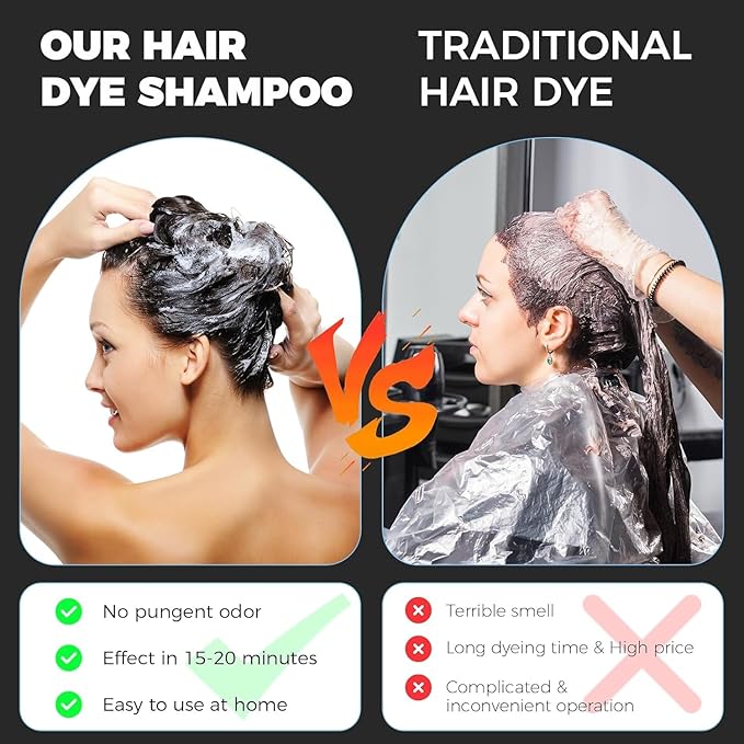 Black Hair Dye Shampoo Instant & Easy 3-in-1 Hair Color Solution for Men and Women - Herbal Formula, Ammonia-free, Lasts 30 Days - 16.90 oz