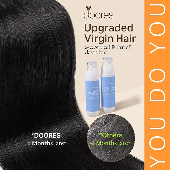 DOORES Human Hair Extensions Clip in, Natural Black 150g 9pcs 24 Inch, Straight Clip in Extensions Natural Remy Thick Weft