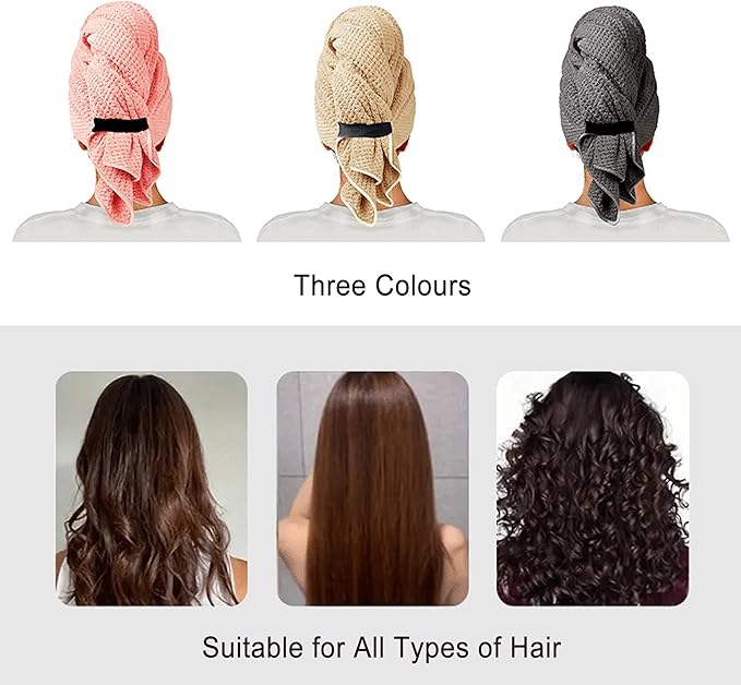 Women Microfiber Hair Towel Wrap with Elastic Strap,Super Absorbent Anti Frizz Drying Turban for Curly, Long,Wet Hair- Grey