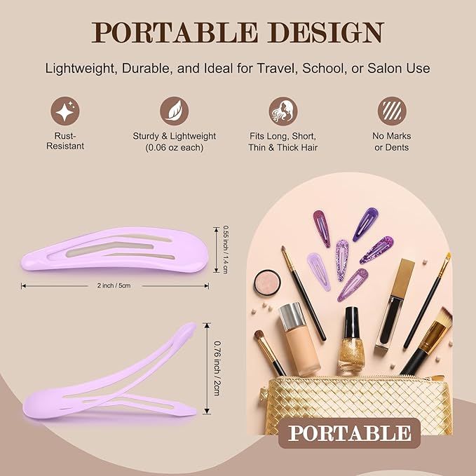 Lavender Purple Snap Hair Clips by FLAREANN – 36 PCS 2 Inch Non-Slip Metal Barrettes for Girls & Women in Glitter, Shimmer & Glossy Finishes – Cute Purple Hair Accessories for Parties & Outings