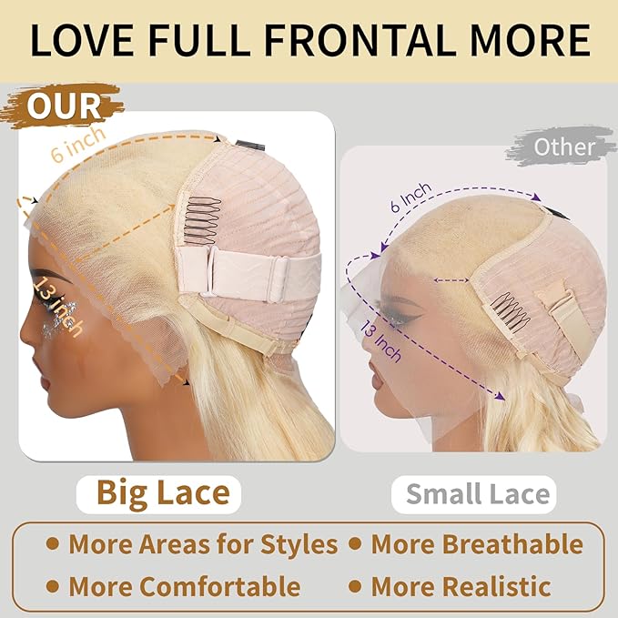 613 Hd Lace Front Wigs Human Hair 34 Inch 13X6 Glueless Full Frontal 220% Density Body Wave Blonde Wig Human Hair 100% Triple Lifespan 3X No Tangle No Shedding No Synthetic