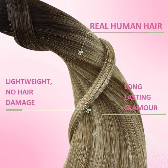 YoungSee Tape in Extensions Human Hair Balayage Hair Extensions Tape in Brown Ombre Medium Brown with Blonde Tape in Hair Extensions 20pcs Human Hair Tape-in Extension 20 Inches 50g