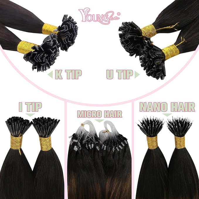 YoungSee K Tips Hair Extensions Brown Balayage K Tip Hair Extensions Remy Human Hair for Women Ombre Brown to Blonde 22In 1g/s 50g
