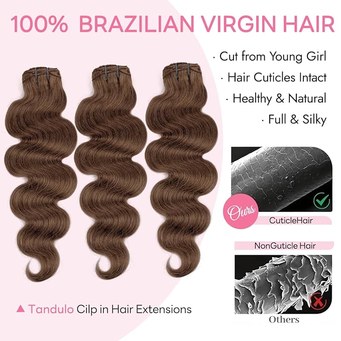 Clip in Hair Extensions Real Human Hair Body Wave 4 Chocolate Brown Clip in 100% Brazilian Remy Human Hair Extensions 8pcs Per Set with 18 Clips Double Weft 24 Inch 120g/3.6oz