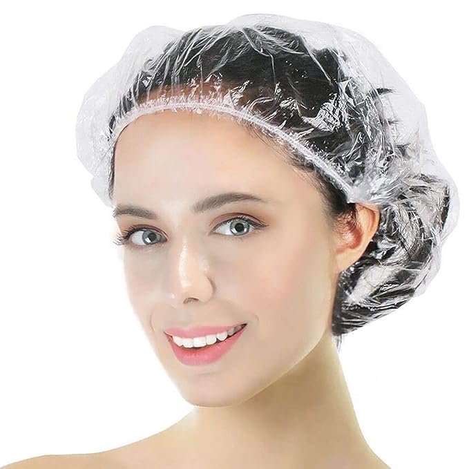Years calm 100PS Disposable Shower Caps, Plastic Clear Shower Caps, lengthening and thickening Hair Caps for Hair dyeing assistance, Hotel and Hair Salon, Home Use, Portable Travel (Size 20.5"/52cm）