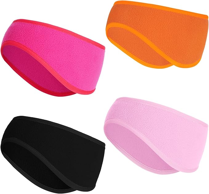 Sucrain 4 Pcs kids Ear Muffs Winter Stretch Ear Warmer Fleece Headband for Girls Boys Outside Sporting Running Ski Cycling