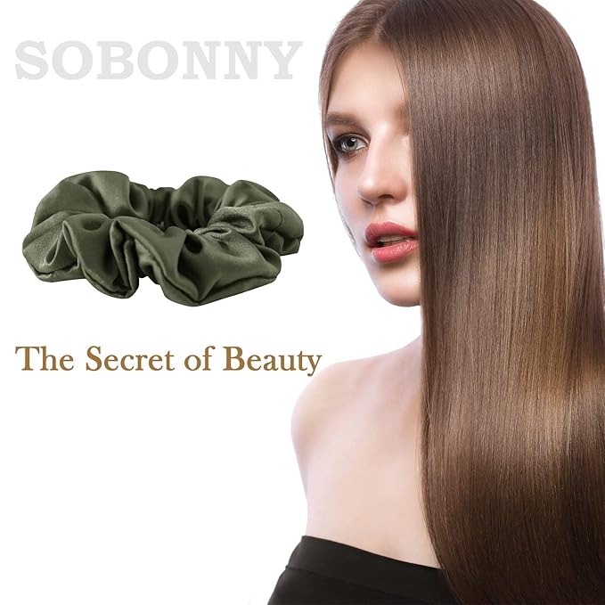 Mulberry Silk Hair Scrunchies, 5 Count, 100% Silk, No Damage for Frizz Prevention, Sleep and Night Scrunchie, Hair Accessories for Women (Peacock Blue, Metallic Gray, Army Green, Black, Pink)
