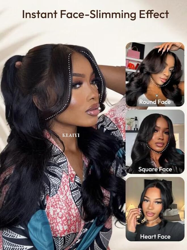 KLAIYI Loose Body Wave Pre Everything Glueless 13x4Lace Front Wig Human Hair Drawstring Precut Lace Pre Plucked Bleached Bye Bye Knots 3S Ready to Wear and Go Wig with Face Framing Curtain Bang 20Inch