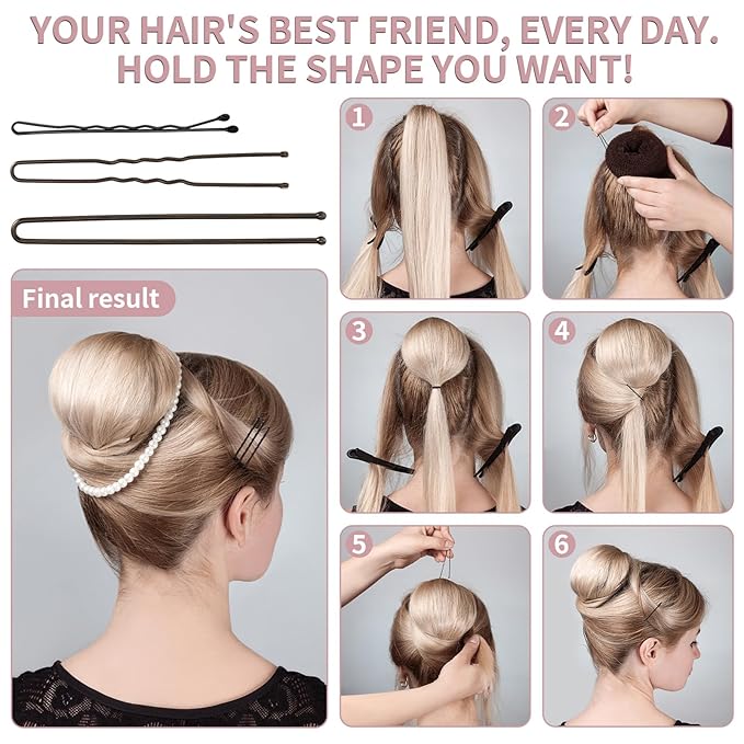 Bobby Pins and Hair Pins Combo Box 480PCS, Black Brown Gold Bobby Pins and U Shape Hair Pins Brown for Women, 2" 2.4" and 2.6" Bulk